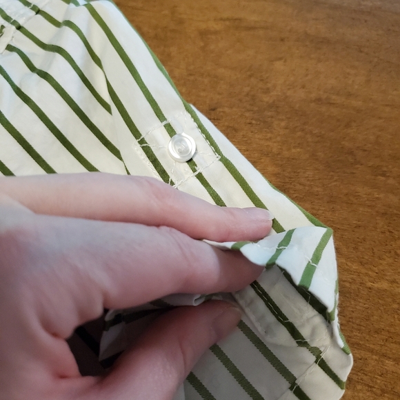 Vintage Liz Claiborne Vertical Stripe Green And White Short Sleeve Button Up S - Picture 12 of 12